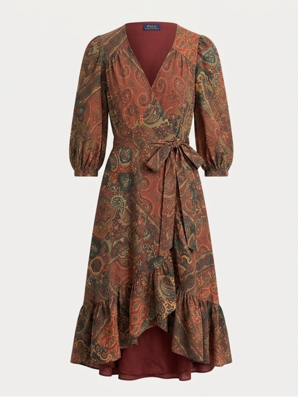 Ralph Lauren Brown and Black Paisley Long Sleeve Dress